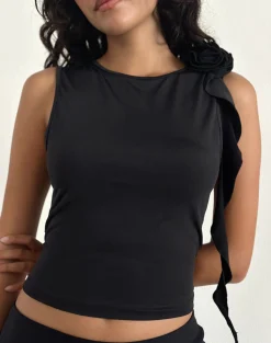 Motel Rocks Going Out Tops-Morena Rosette Top in Black