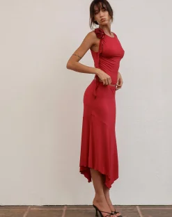 Motel Rocks Vest Tops | Going Out Tops-Morena Rosette Top in Red
