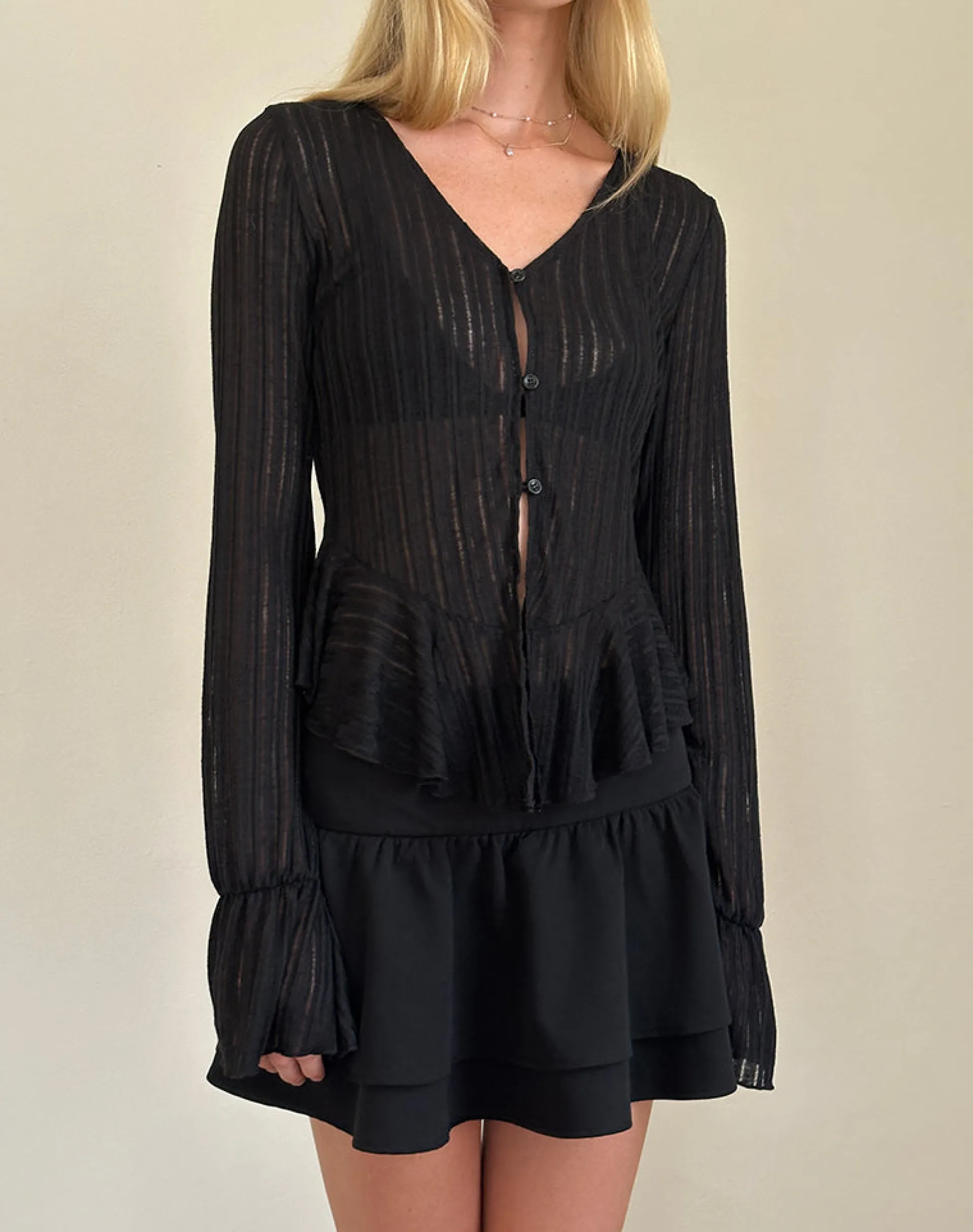 Motel Rocks Cardigans | Long Sleeve Tops-Morgana Flute Knit Cardigan in Black