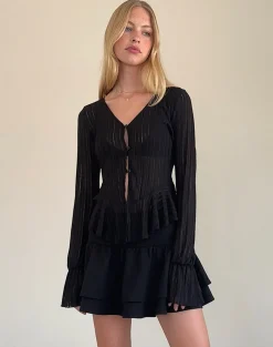 Motel Rocks Cardigans | Long Sleeve Tops-Morgana Flute Knit Cardigan in Black