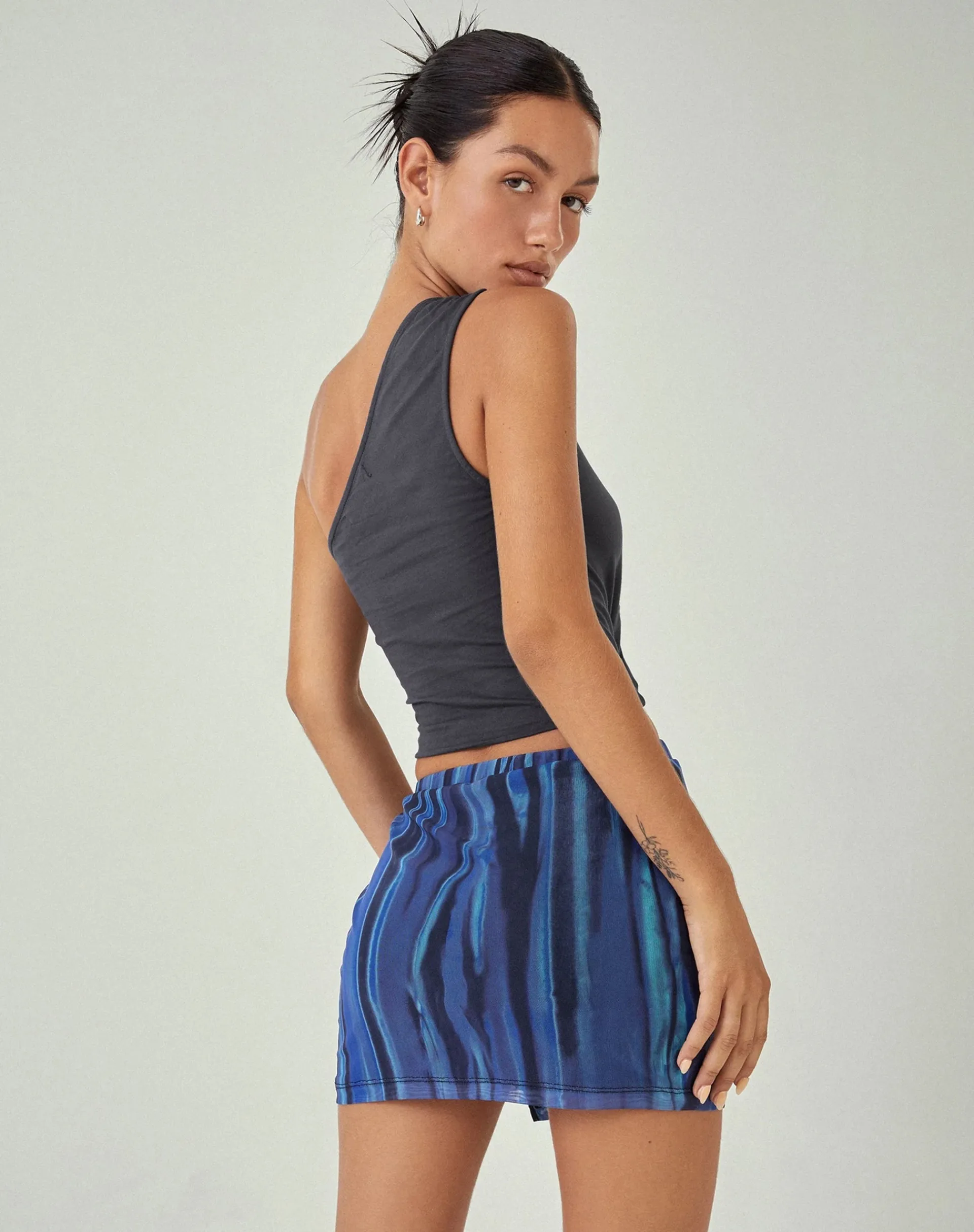 Motel Rocks Basics | Basic Tops-MOTEL X JACQUIE Bay One Shoulder Top in Ocean Storm OceanStorm