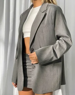 Motel Rocks Co-Ords | Jackets-MOTEL X JACQUIE Maiwa Blazer in Tailoring Charcoal TailoringCharcoal