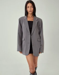 Motel Rocks Co-Ords | Jackets-MOTEL X JACQUIE Maiwa Blazer in Tailoring Charcoal TailoringCharcoal