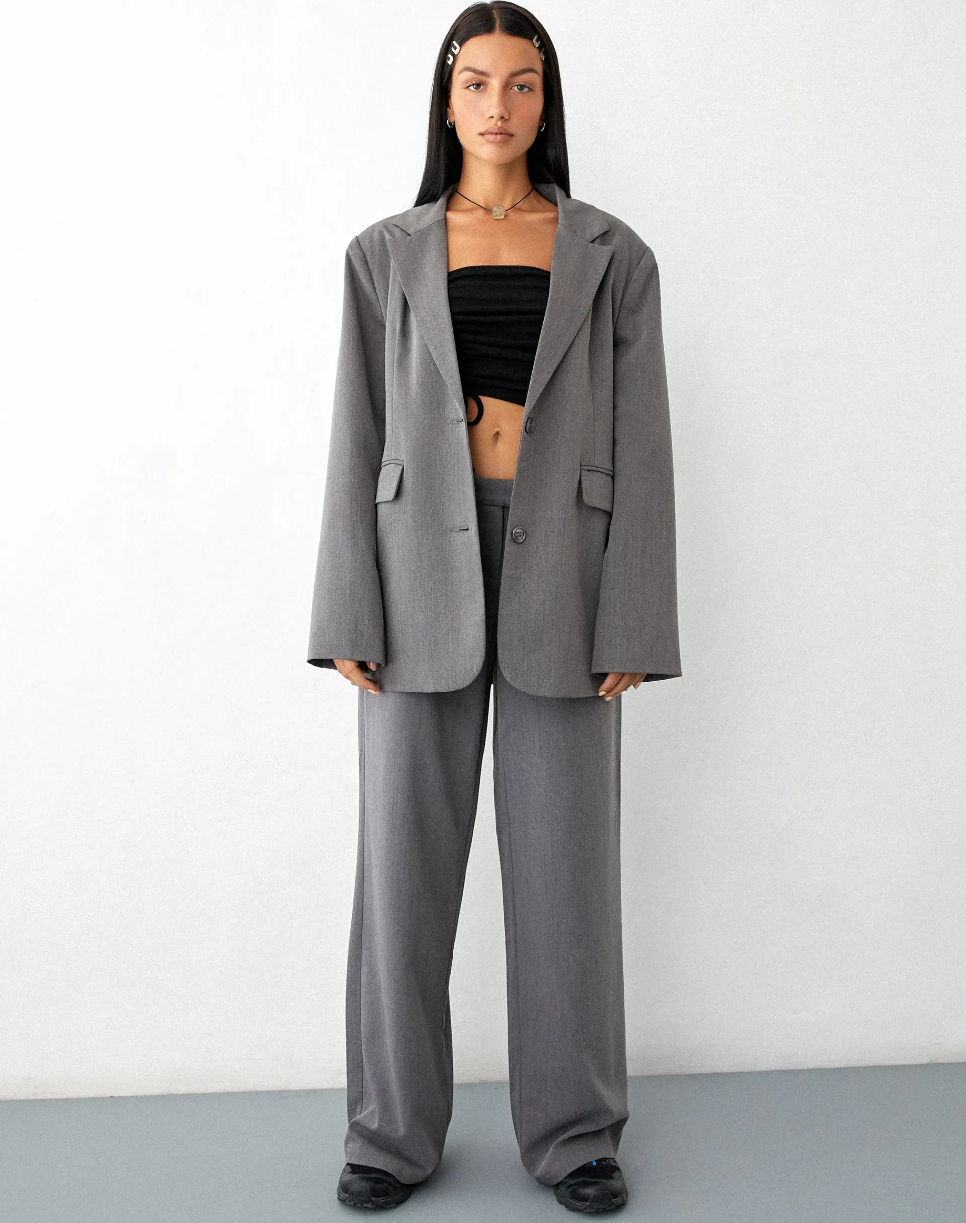 Motel Rocks Co-Ords | Jackets-MOTEL X JACQUIE Maiwa Blazer in Tailoring Charcoal TailoringCharcoal