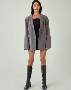 Motel Rocks Co-Ords | Jackets-MOTEL X JACQUIE Maiwa Blazer in Tailoring Charcoal TailoringCharcoal
