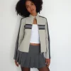 Motel Rocks Pu Jackets-MOTEL X JACQUIE Oliver Zip Up Jacket in Grey PU with Dark Grey Stripe PUSilverandGrey