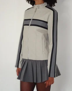 Motel Rocks Pu Jackets-MOTEL X JACQUIE Oliver Zip Up Jacket in Grey PU with Dark Grey Stripe PUSilverandGrey