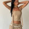 Motel Rocks Bandeau Tops-MOTEL X JACQUIE Shaloe Bandeau Top and Scarf Set in Light Taupe lighttaupe