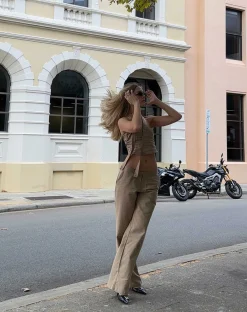 Motel Rocks Bandeau Tops-MOTEL X JACQUIE Shaloe Bandeau Top and Scarf Set in Light Taupe lighttaupe