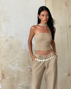 Motel Rocks Bandeau Tops-MOTEL X JACQUIE Shaloe Bandeau Top and Scarf Set in Light Taupe lighttaupe