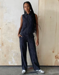 Motel Rocks Vest Tops | Printed Tops-MOTEL X JACQUIE Virago Zip Up Sleeveless Jacket in Sketchy Stripe Black