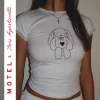 Motel Rocks Printed Tops-MOTEL X Toni Agost Tattoo Izzy Tee in White with Heart Bunny Motif WhitewithHeartBunnyMotif