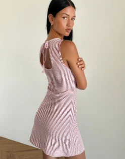 Motel Rocks Printed Dresses | Bodycon Dresses-Muzuki Jersey Mini Dress in Red and White Stripe