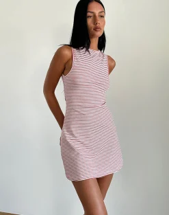 Motel Rocks Printed Dresses | Bodycon Dresses-Muzuki Jersey Mini Dress in Red and White Stripe