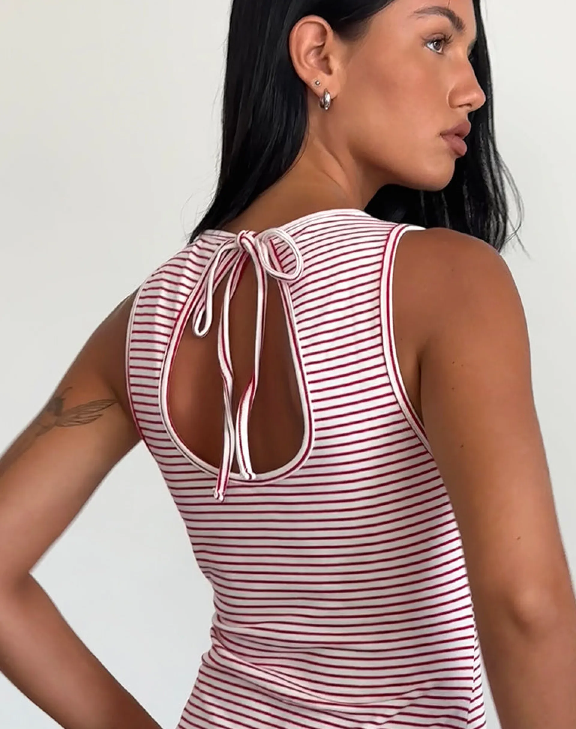 Motel Rocks Printed Dresses | Bodycon Dresses-Muzuki Jersey Mini Dress in Red and White Stripe