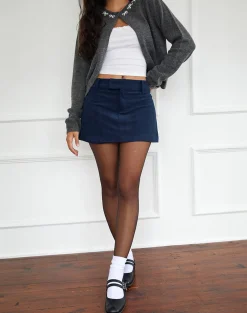 Motel Rocks A Line Skirts | Mini Skirts-Nadya Mini Skirt in Babycord Ink Blue
