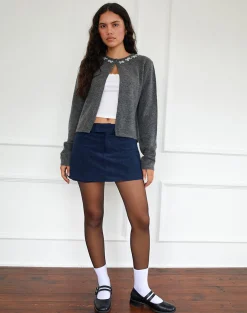 Motel Rocks A Line Skirts | Mini Skirts-Nadya Mini Skirt in Babycord Ink Blue