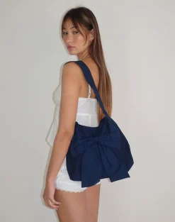 Motel Rocks Accessories-Nagi Bag in Navy with Navy Bow NavywithNavyBow