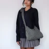 Motel Rocks Accessories-Nagisa Bow Bag in Tonal Gingham Black Grey TonalGinghamBlackGrey