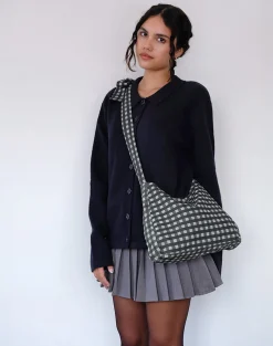Motel Rocks Accessories-Nagisa Bow Bag in Tonal Gingham Black Grey TonalGinghamBlackGrey