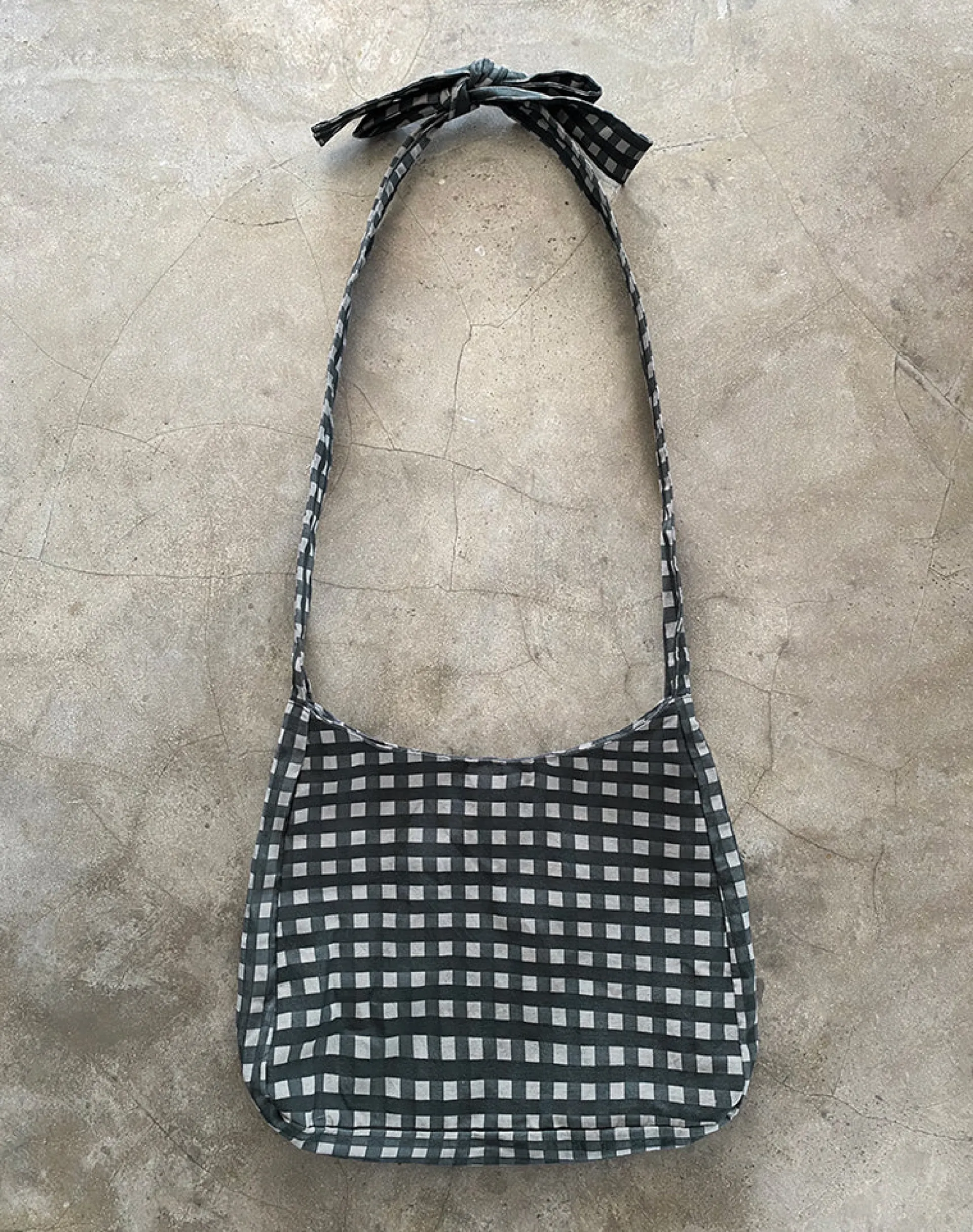 Motel Rocks Accessories-Nagisa Bow Bag in Tonal Gingham Black Grey TonalGinghamBlackGrey