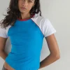 Motel Rocks Basic Tops | Tees-Nagita Racer Top in Aqua Blue with Red Binding