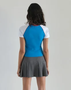 Motel Rocks Basic Tops | Tees-Nagita Racer Top in Aqua Blue with Red Binding