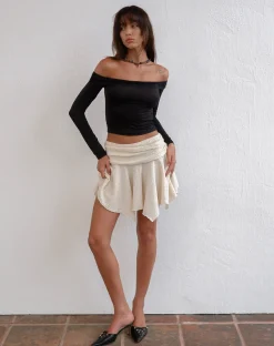 Motel Rocks Basic Tops | Long Sleeve Tops-Nagita Slinky Long Sleeve Bardot Top in Black