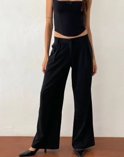 Motel Rocks Wide Leg Pants | Low Rise Pants-Nailaka Low Rise Wide Leg Tailored Trouser in Black