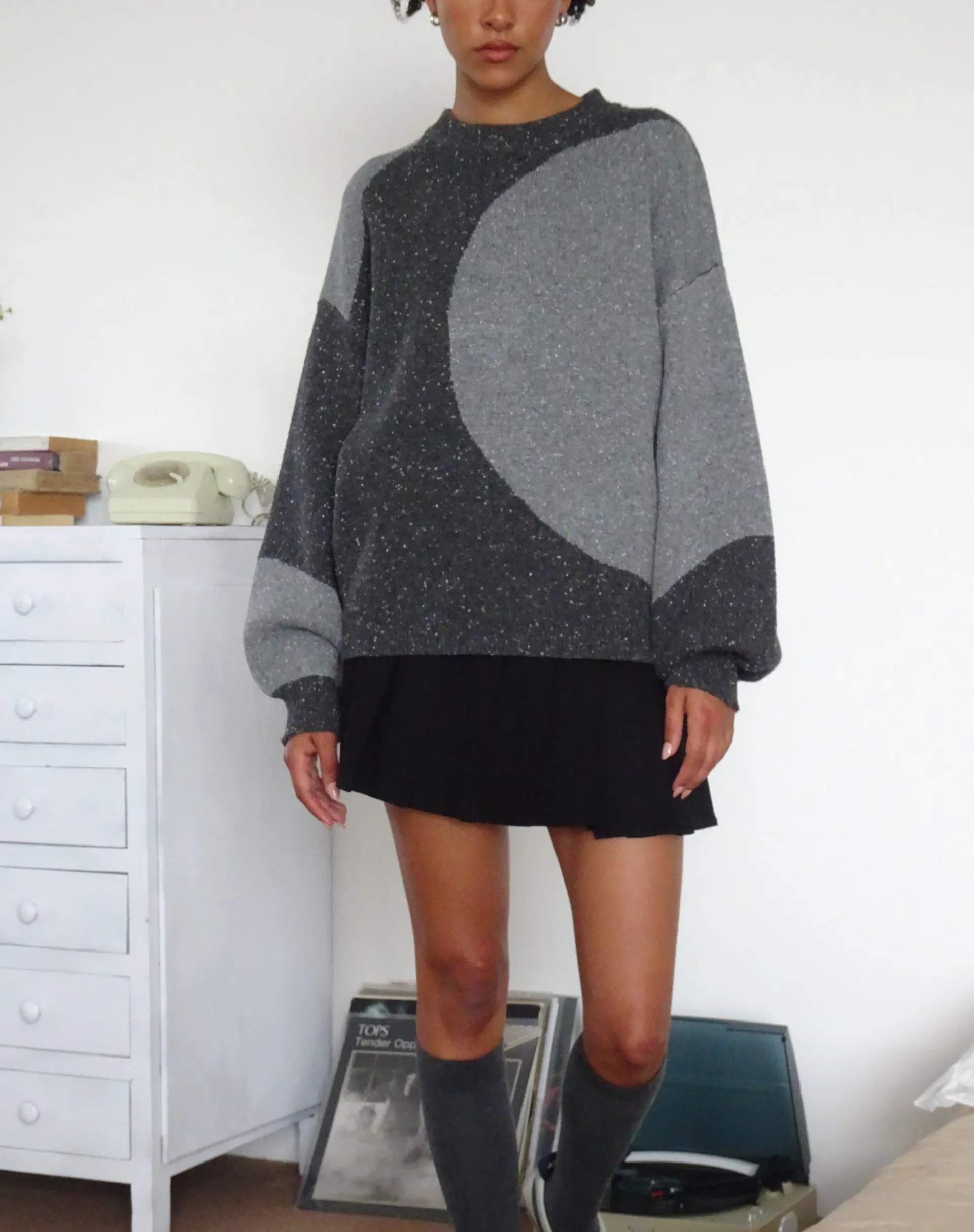 Motel Rocks Jumpers-Namari Jumper in Black and Charcoal Mix Knit BlackandCharcoalMixKnit