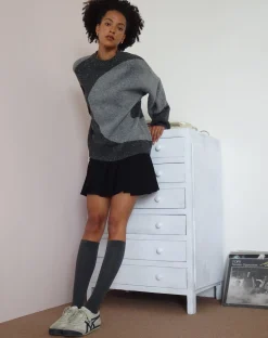 Motel Rocks Jumpers-Namari Jumper in Black and Charcoal Mix Knit BlackandCharcoalMixKnit