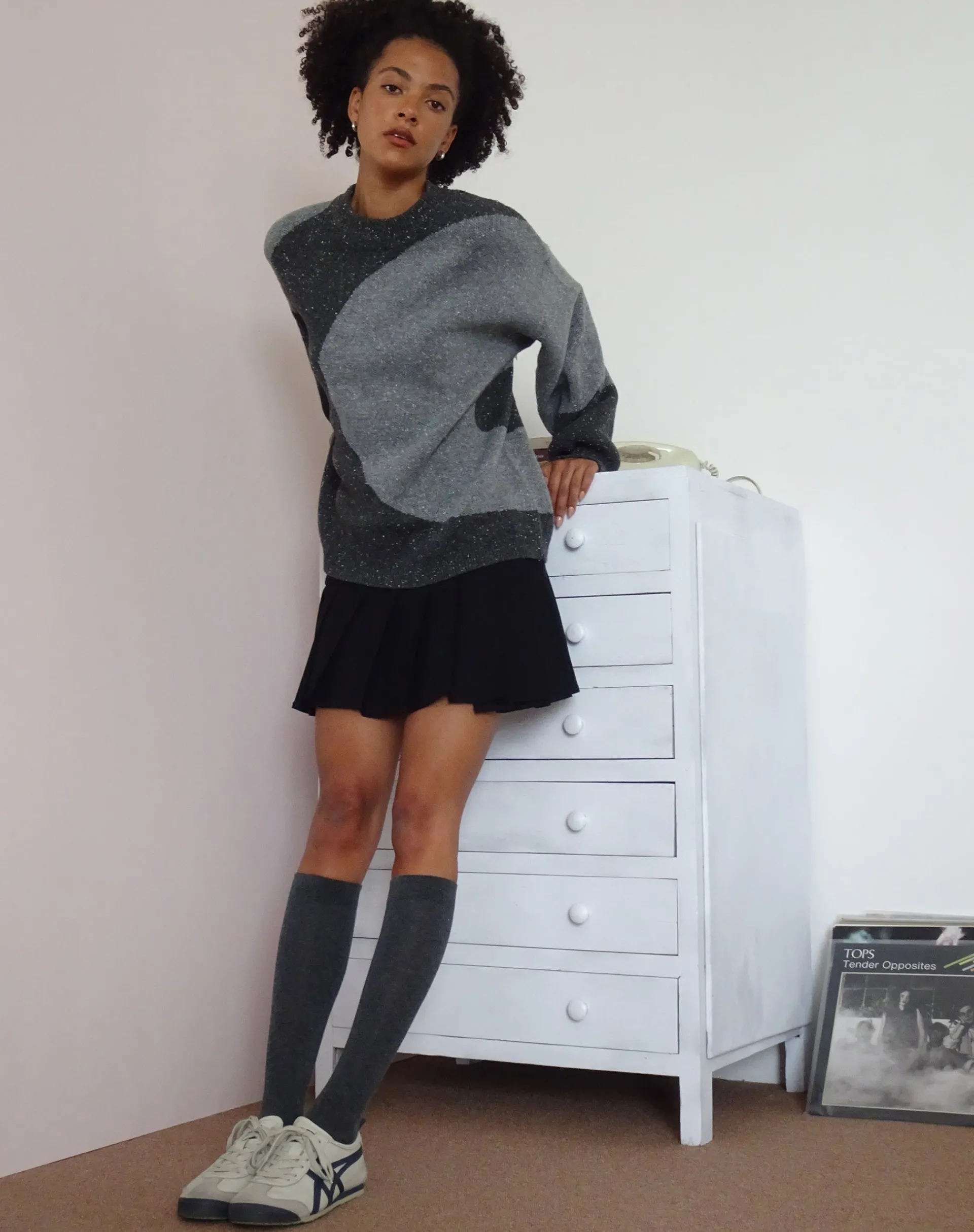Motel Rocks Jumpers-Namari Jumper in Black and Charcoal Mix Knit BlackandCharcoalMixKnit