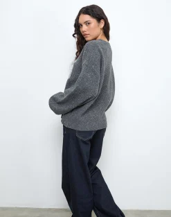 Motel Rocks Jumpers-Namari Jumper in Grey Knit with 86 Motif GreyKnitwith86Motif