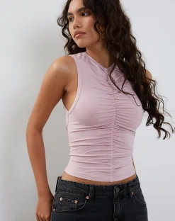 Motel Rocks Basic Tops | Vest Tops-Naoko Ruched Tank Top in Dusky Pink DuskyPink