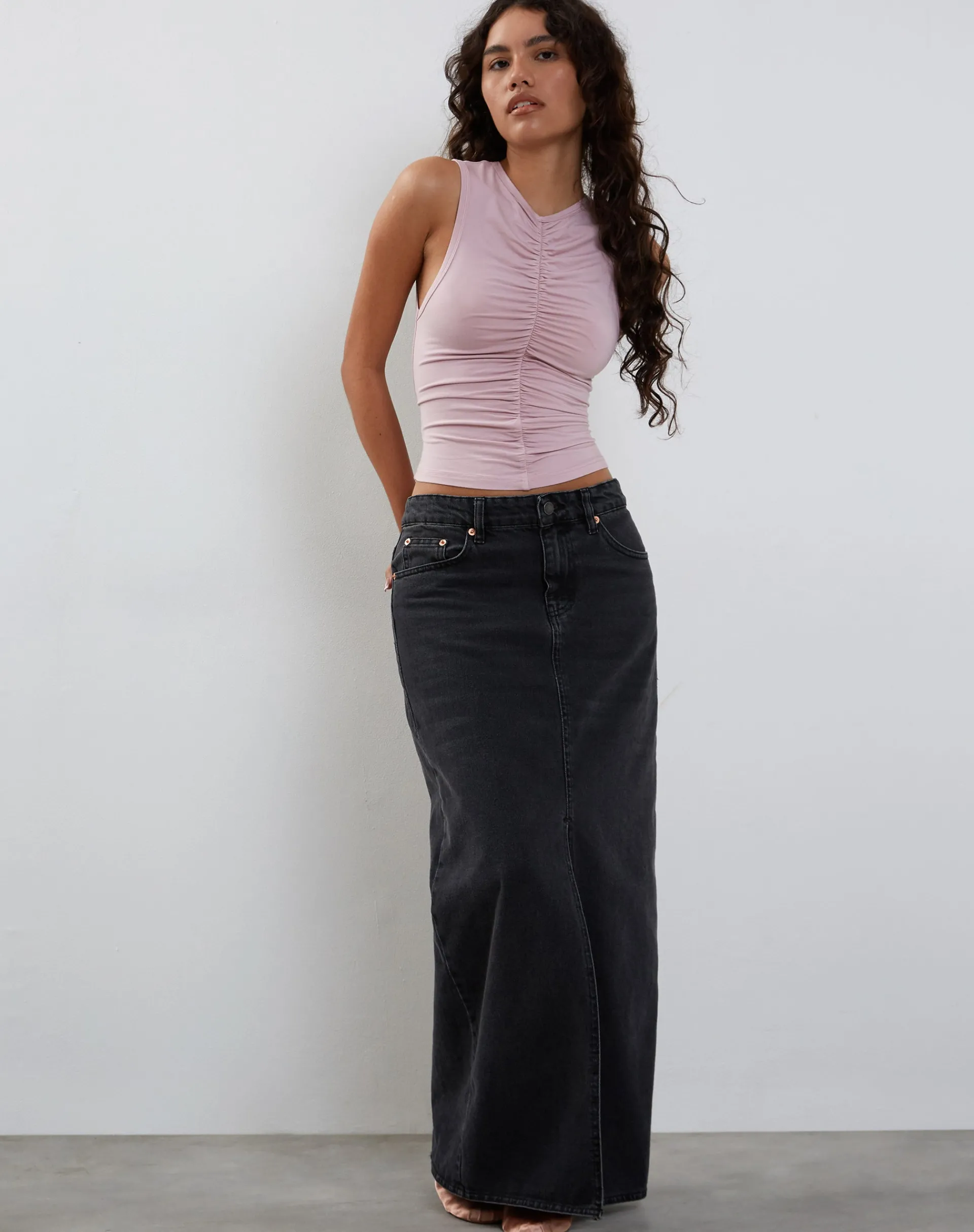 Motel Rocks Basic Tops | Vest Tops-Naoko Ruched Tank Top in Dusky Pink DuskyPink