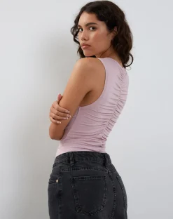 Motel Rocks Basic Tops | Vest Tops-Naoko Ruched Tank Top in Dusky Pink DuskyPink