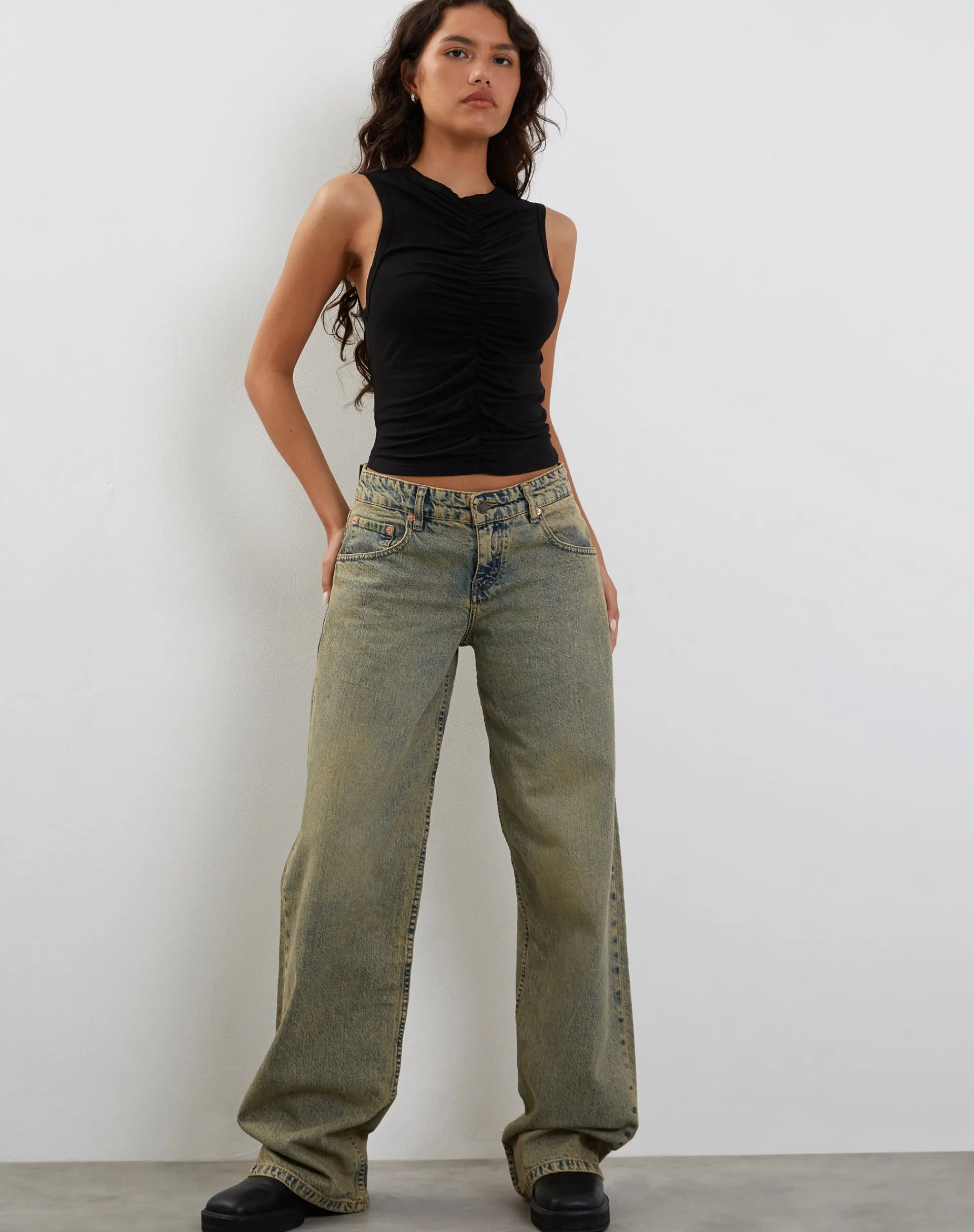 Motel Rocks Basic Tops | Vest Tops-Naoko Ruched Top in Black