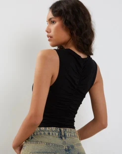 Motel Rocks Basic Tops | Vest Tops-Naoko Ruched Top in Black