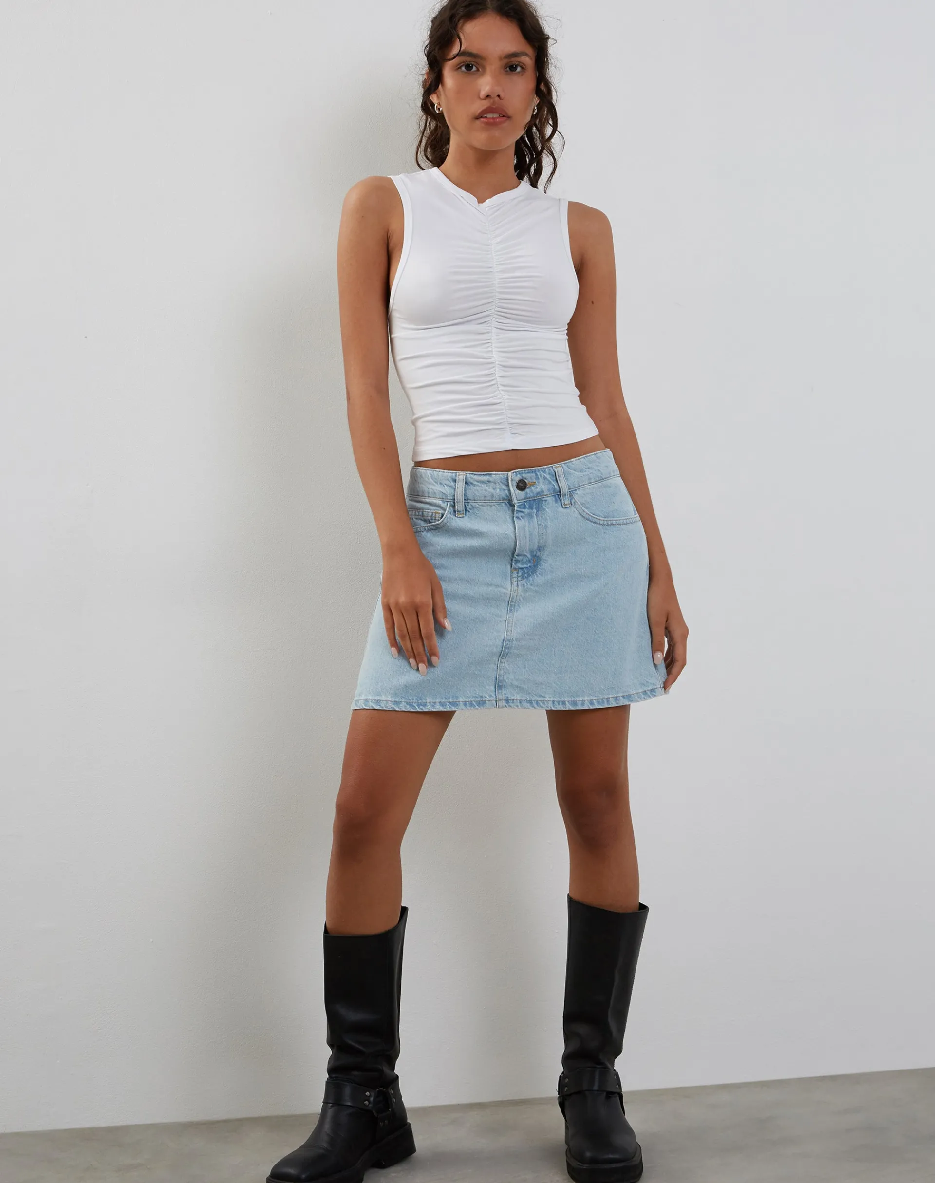 Motel Rocks Basic Tops-Naoko Ruched Top in White
