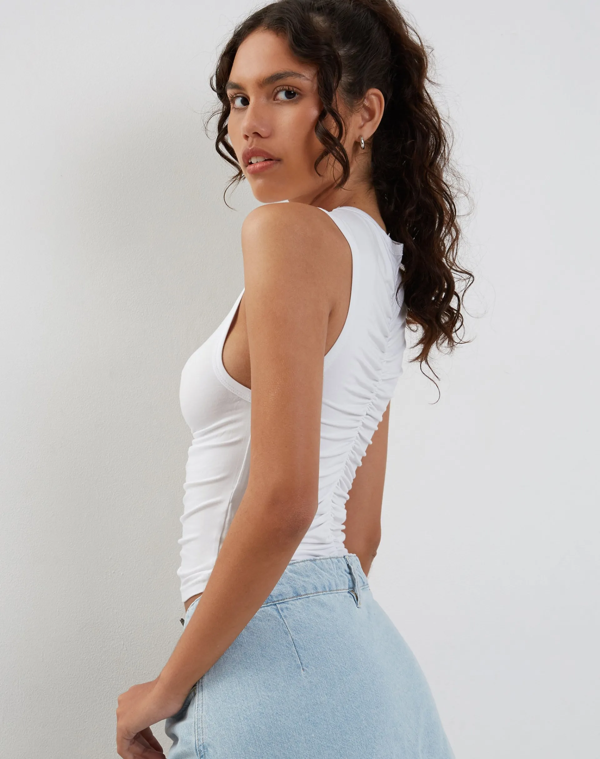 Motel Rocks Basic Tops-Naoko Ruched Top in White