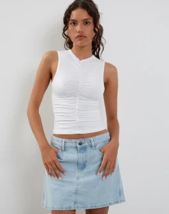 Motel Rocks Basic Tops-Naoko Ruched Top in White