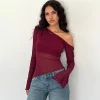 Motel Rocks Long Sleeve Tops-Narcissa Asymmetric Long Sleeve Top in Maroon