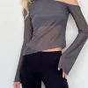Motel Rocks Long Sleeve Tops-Narcissa Asymmetric Long Sleeve Top in Ocean Storm OceanStorm