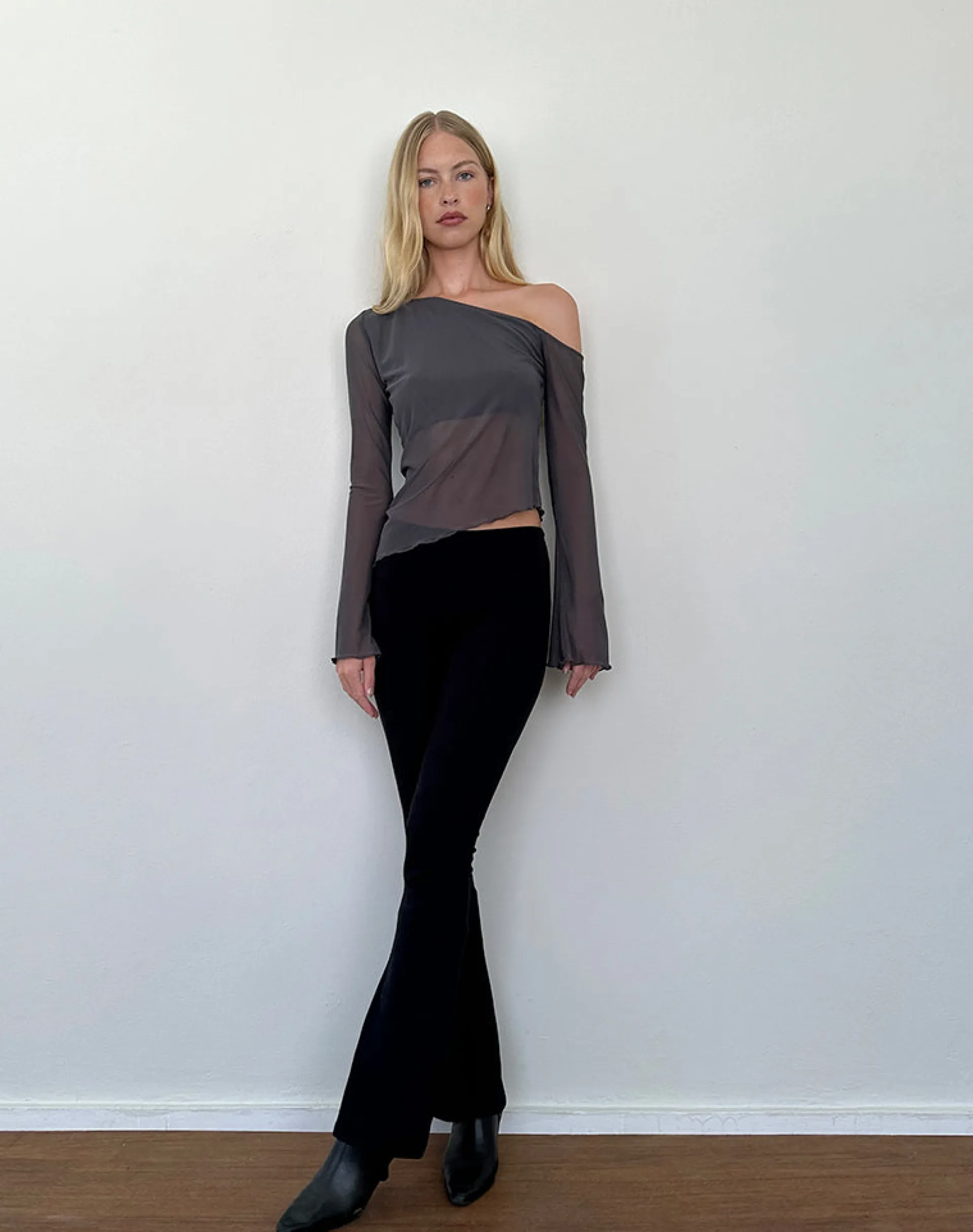 Motel Rocks Long Sleeve Tops-Narcissa Asymmetric Long Sleeve Top in Ocean Storm OceanStorm