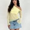 Motel Rocks Long Sleeve Tops | Going Out Tops-Narcissa Asymmetric Top in Mesh Lemon MeshLemon