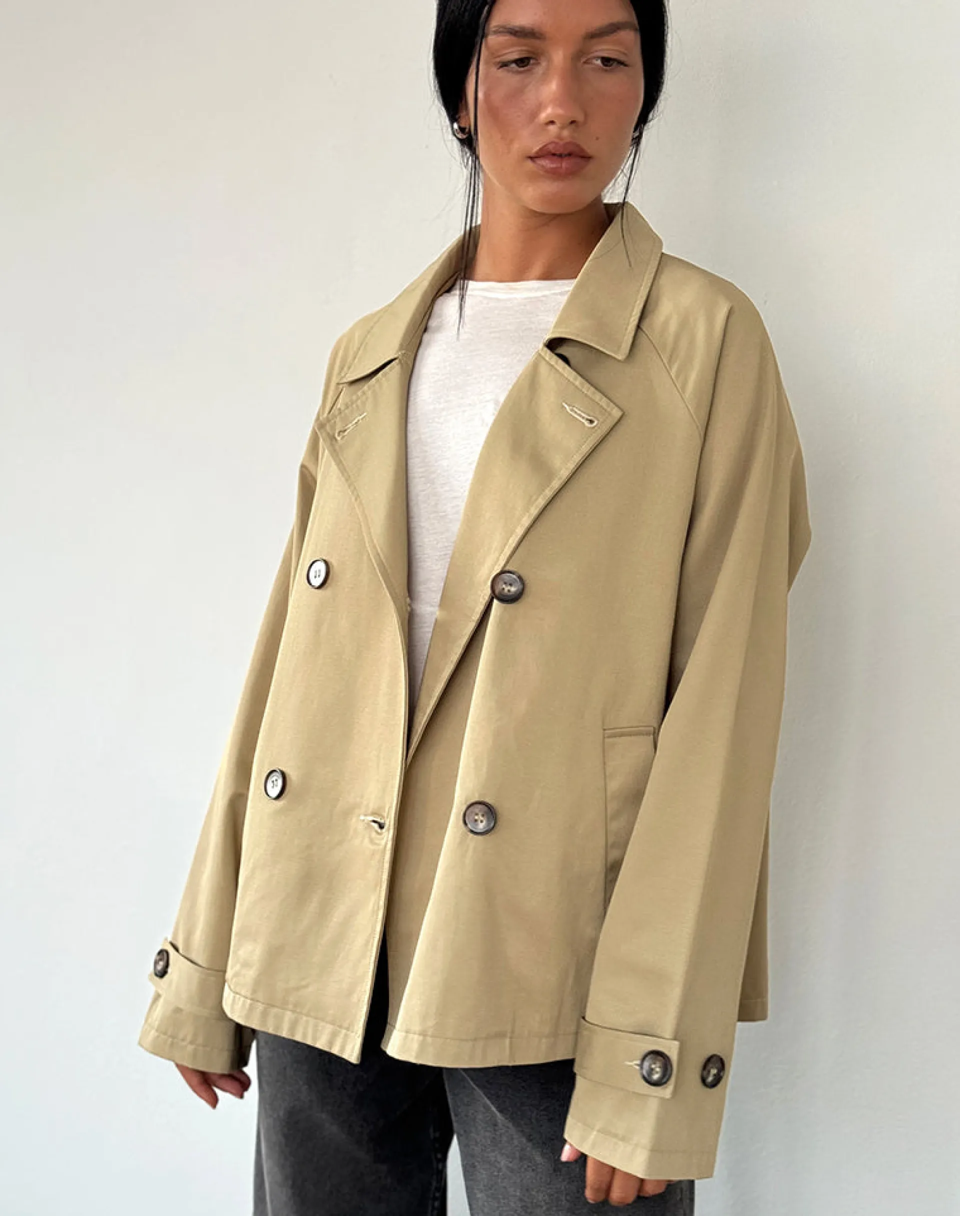 Motel Rocks Jackets | Coats-Narto Boxy Trench Jacket in Tan