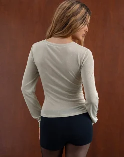 Motel Rocks Long Sleeve Tops-Nasir Unlined Top in Lurex Grey Beige