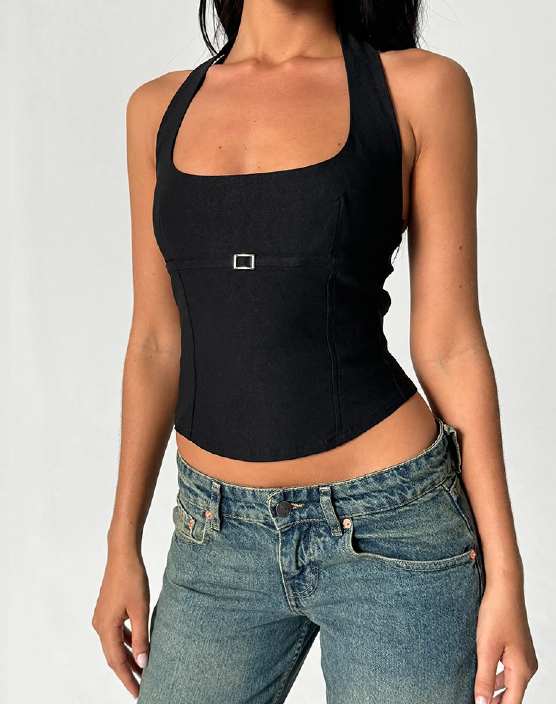 Motel Rocks Tailoring-Nasya Halter Top in Tailoring Black TailoringBlack