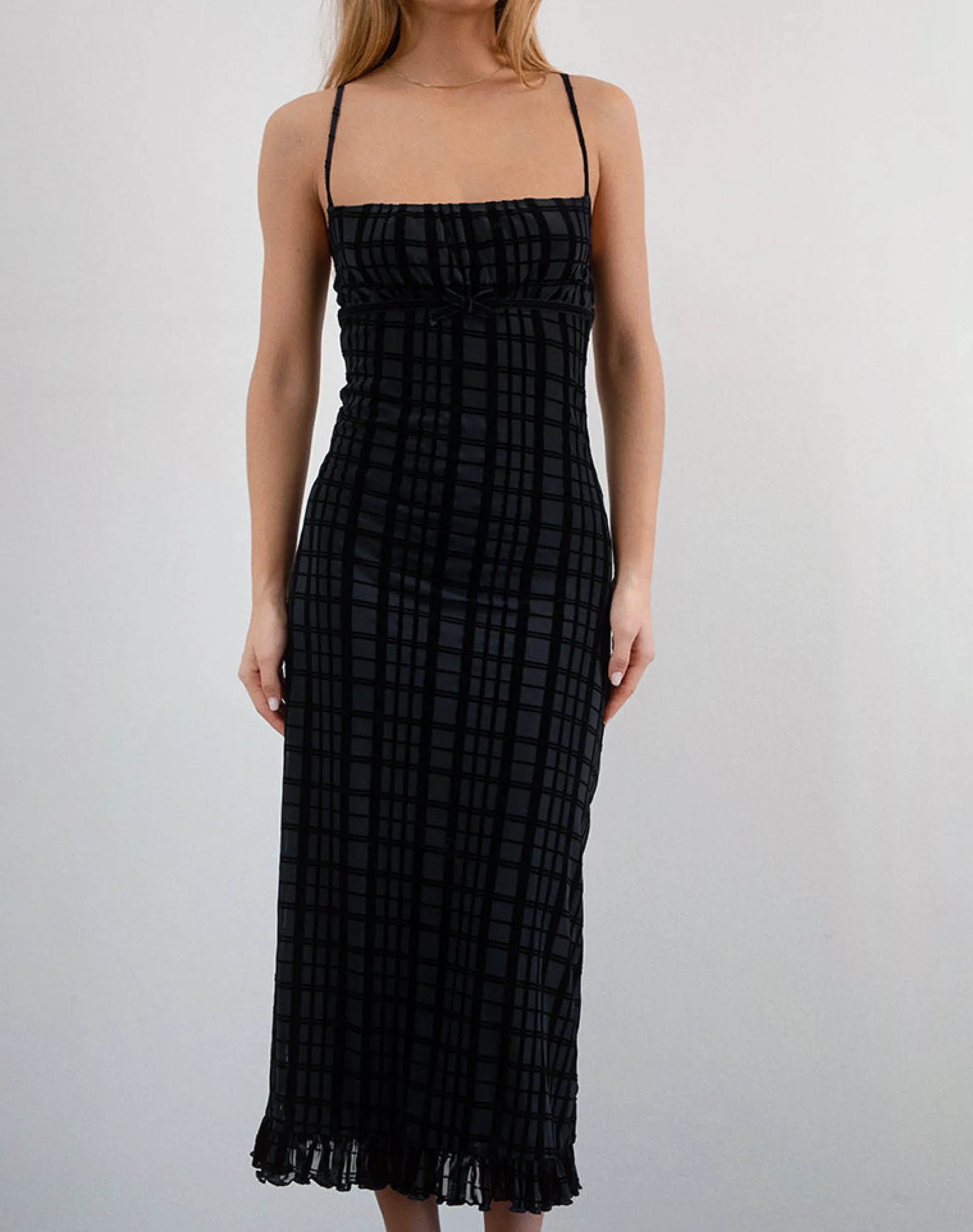 Motel Rocks Co-Ords | Bodycon Dresses-Nateda Dress in Tonal Check Flock Black