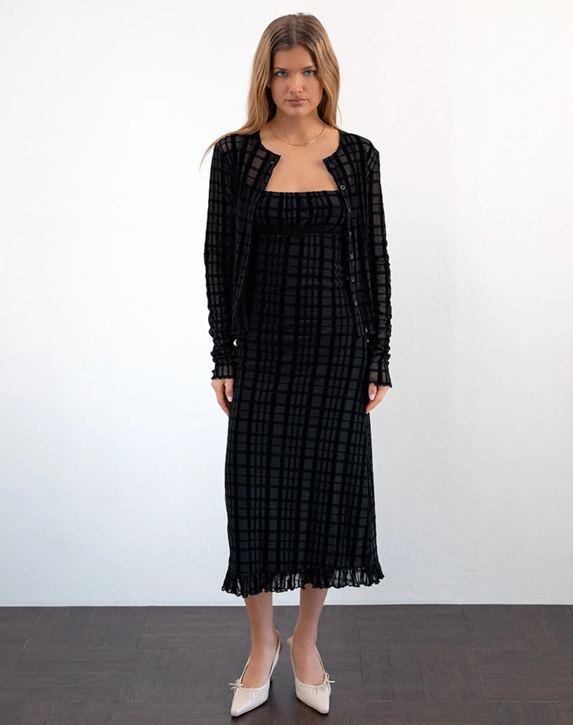 Motel Rocks Co-Ords | Bodycon Dresses-Nateda Dress in Tonal Check Flock Black